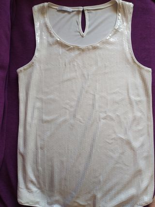 Camiseta blanca Promod L c/lentejuelas