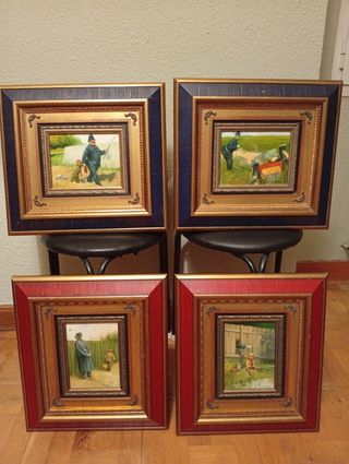 4 Cuadros Impresion Madera Dorados
