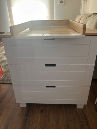 Cómoda cambiador bebé - blanco y madera