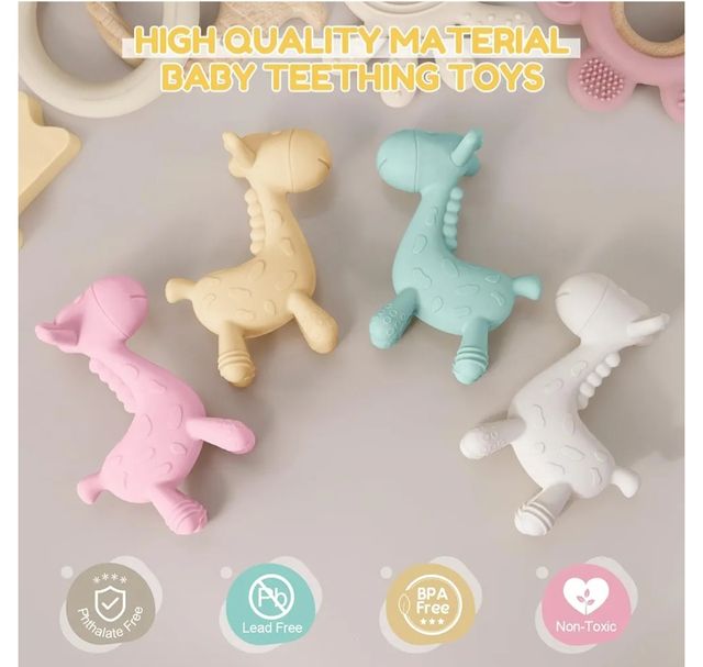 4 mordedores jirafa bebé silicona, juguetes baño