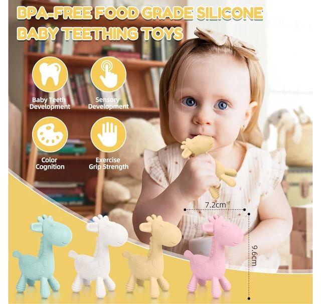 4 mordedores jirafa bebé silicona, juguetes baño