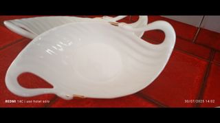 3 Bandejas porcelana cisne dorado