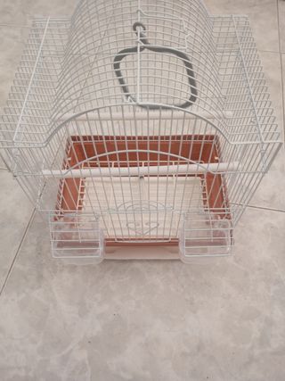 Jaula pájaros marrón y blanca