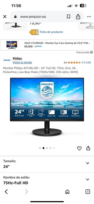 Monitor Philips 241V8L 24" Full HD 75Hz