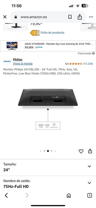 Monitor Philips 241V8L 24" Full HD 75Hz