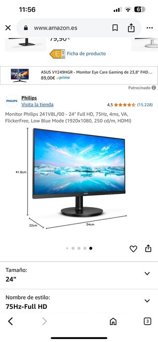 Monitor Philips 241V8L 24" Full HD 75Hz