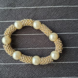 Pulsera perlas imitación - plateada y blanca