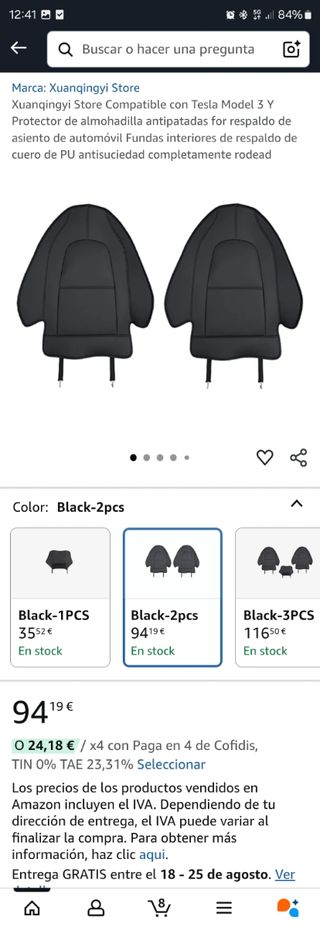 2 Fundas respaldo asientos Tesla Model 3