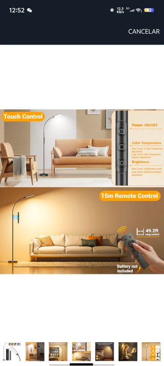 Lámpara de Pie LED Regulable 17W con Mando