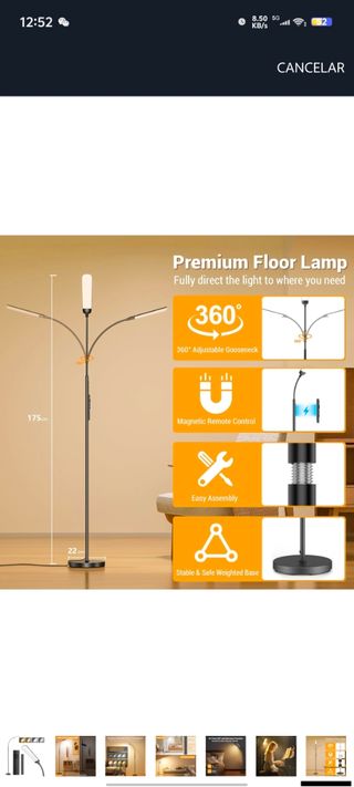 Lámpara de Pie LED Regulable 17W con Mando