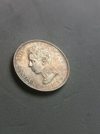 Moneda de 2 pesetas. Alfonso XIII. 1905. Plata.