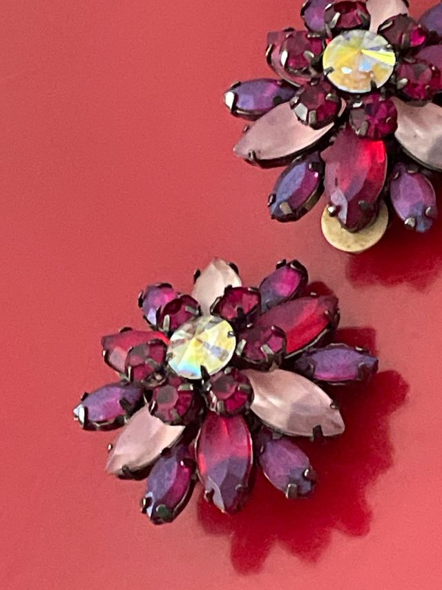 Orecchini vintage floreali rosa e viola