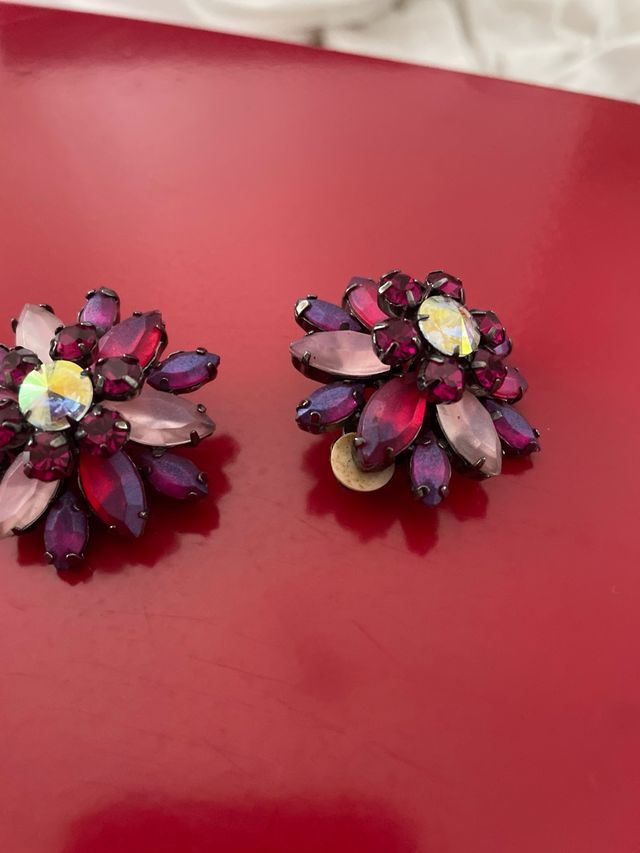 Orecchini vintage floreali rosa e viola