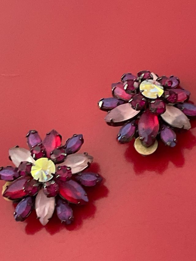 Orecchini vintage floreali rosa e viola