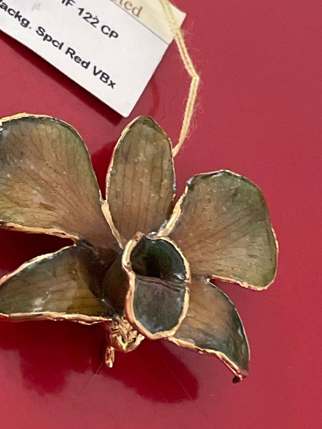 Spilla Orchidea smaltata oro-verde