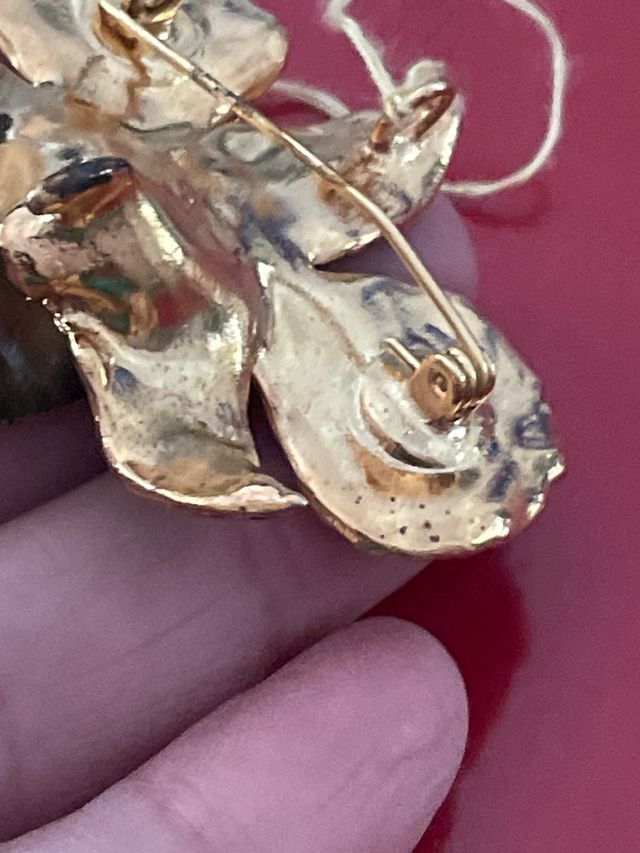 Spilla Orchidea smaltata oro-verde