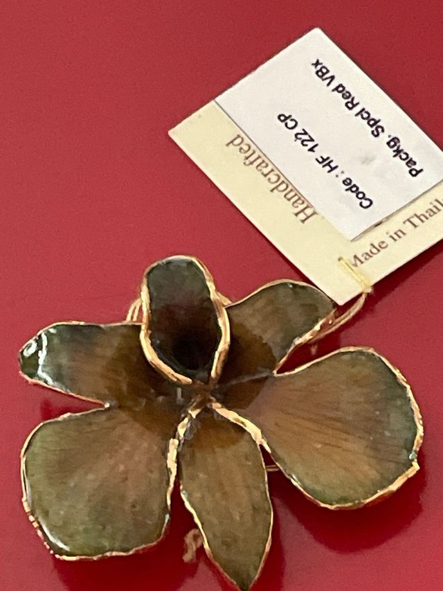 Spilla Orchidea smaltata oro-verde