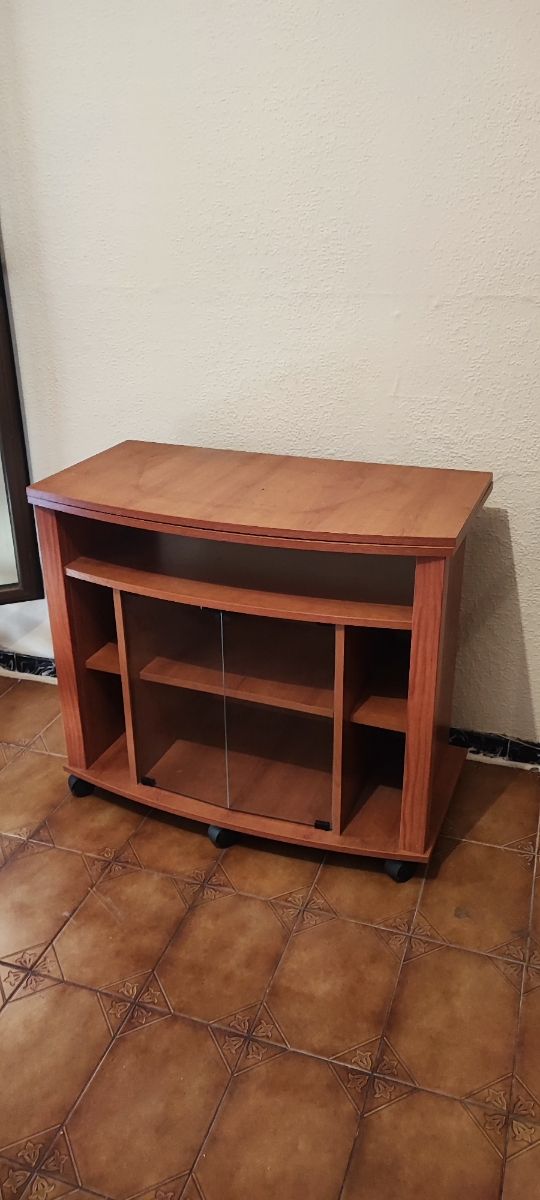 Mueble TV marrón madera-cristal