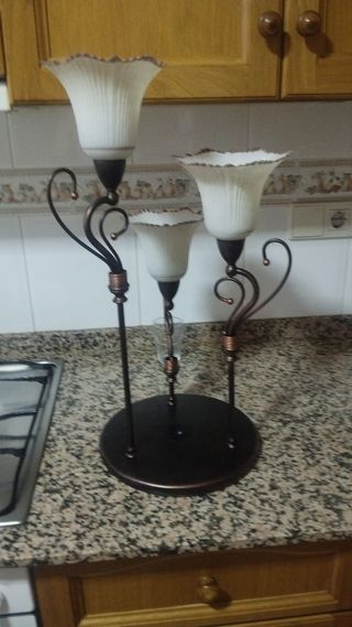 Lampara 3 brazos metal y cristal