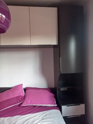 Cabecero cama 150 con armario gris y blanco