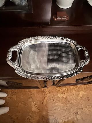 Bandeja plateada metal - Decorativa