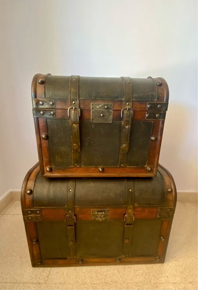 Baúles madera-cuero decorativos