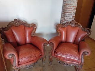 Divano e 2 poltrone barocche in pelle