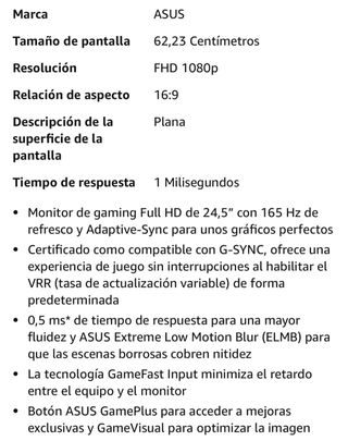 Monitor ASUS VG258QR Gaming 25" FHD