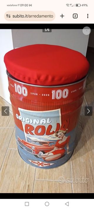 Pouf vintage rosso in latta