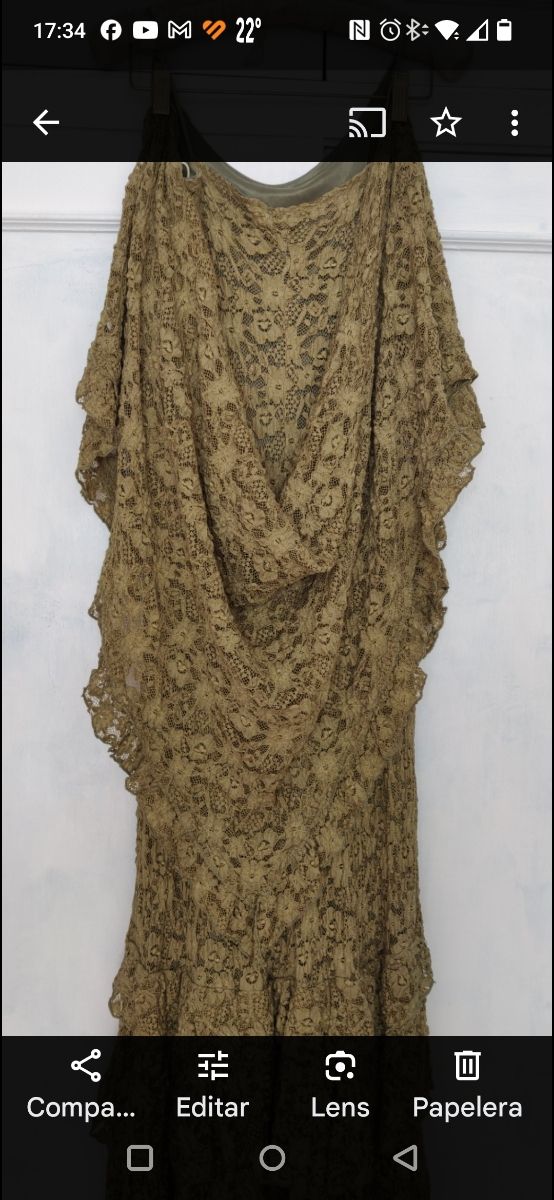 Vestido fiesta boho verde caqui: encaje, volantes,