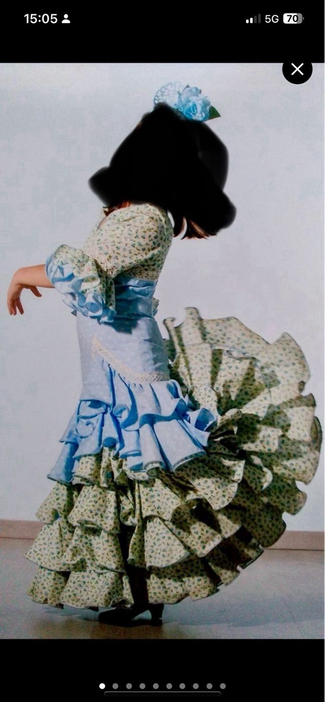 Traje Flamenca niña talla 8 - Azul y Verde