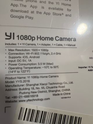 Camara vigilancia Yi Home 1080p AI+ NUEVA Sin Abri