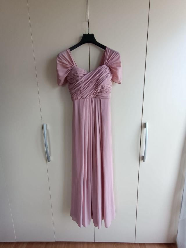 Vestido rosa largo talla 48 con stola inclusa