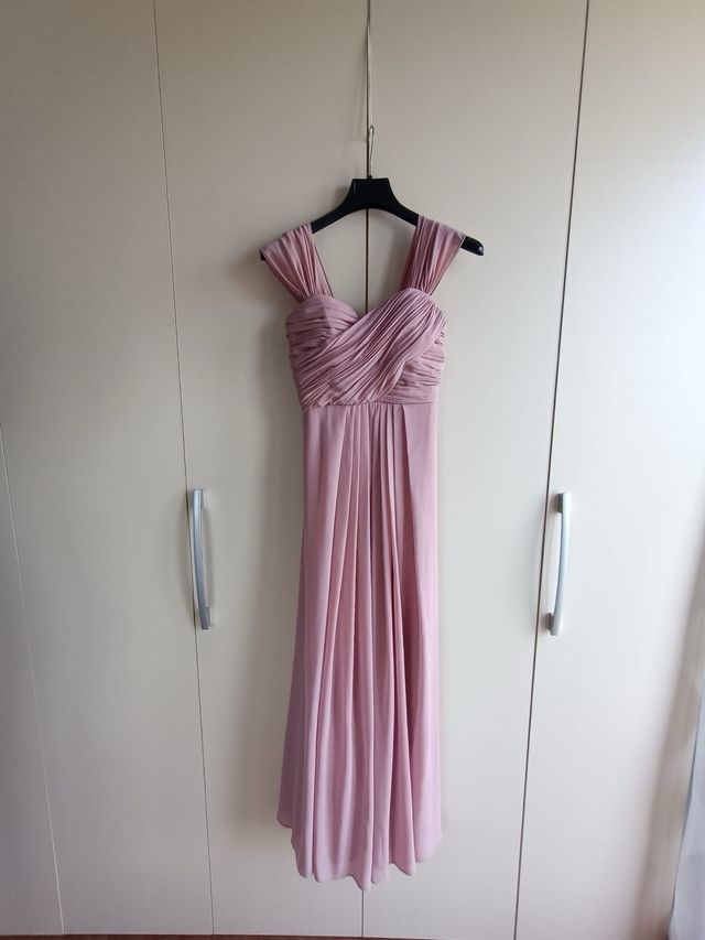 Vestido rosa largo talla 48 con stola inclusa