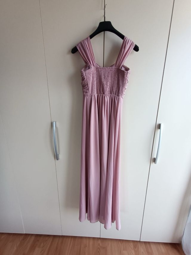 Vestido rosa largo talla 48 con stola inclusa