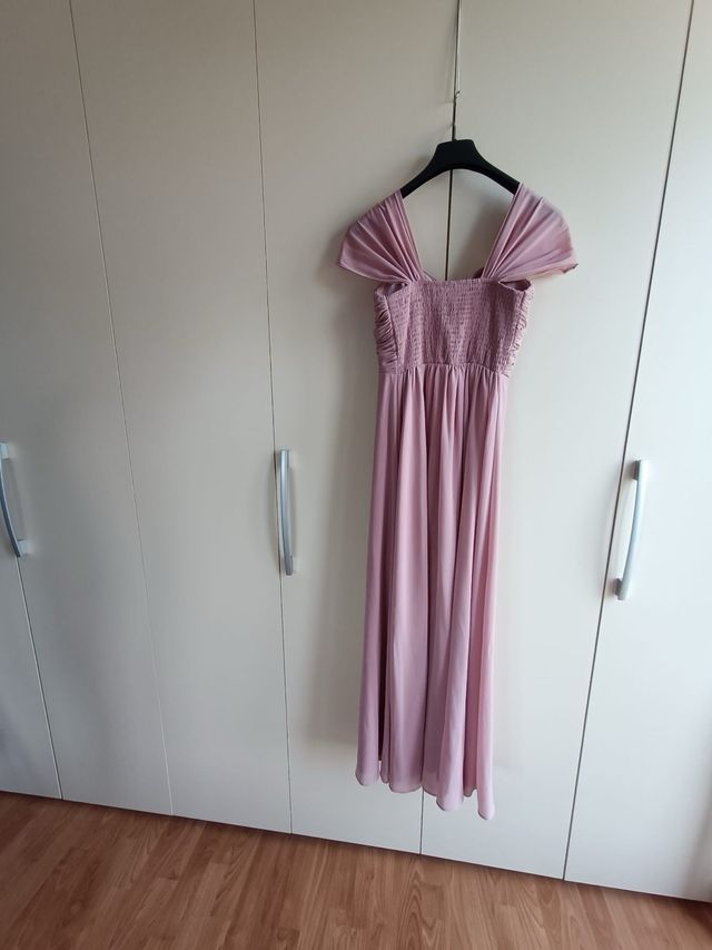 Vestido rosa largo talla 48 con stola inclusa