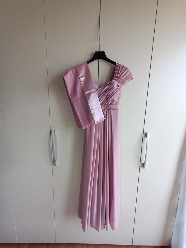 Vestido rosa largo talla 48 con stola inclusa