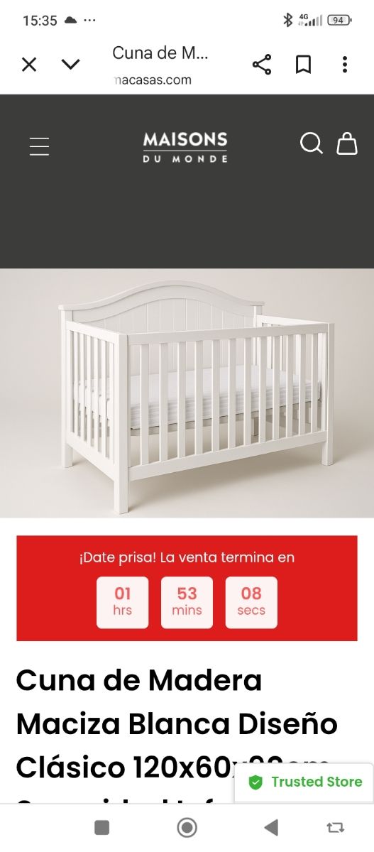 Cuna bebé madera blanca 120x60