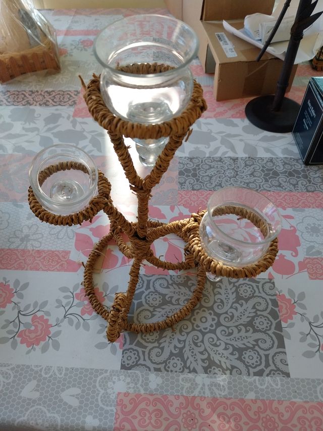 Portavelas mimbre y cristal