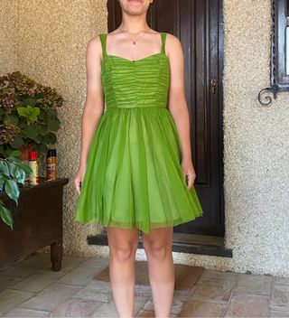 Vestido cóctel verde seda