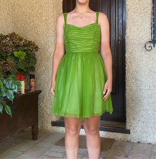 Vestido cóctel verde seda