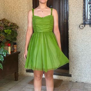 Vestido cóctel verde seda
