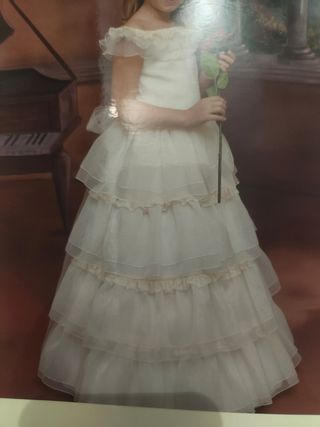 Vestido comunión niña beige y blanco
