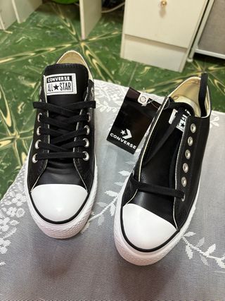 Converse cuero negras con plataforma