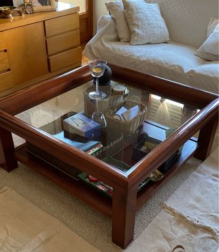 Mesa centro madera cristal 100x100