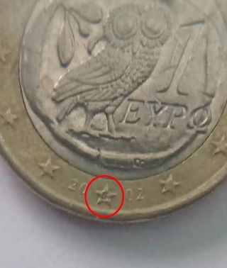 2€ y 1€ Grecia 2002: variantes con y sin "S"