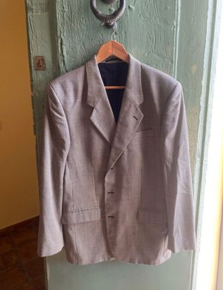 Americana cuadros beige y azul