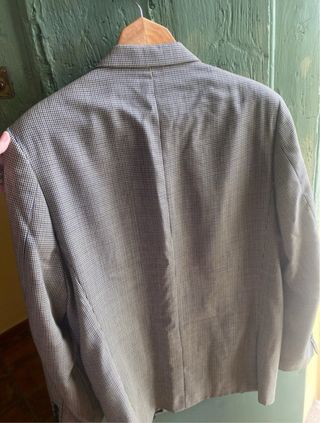 Americana cuadros beige y azul