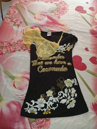 Maglia nera corta fiori gialli