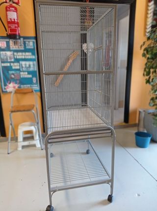 Jaula pájaro grande gris